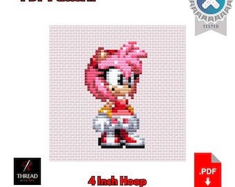 Amy Rose | Sonic the Hedgehog Cross Stitch Pattern | Cute | Small | 4 Inch Hoop | Beginner Cross Stitch | PDF Pattern |