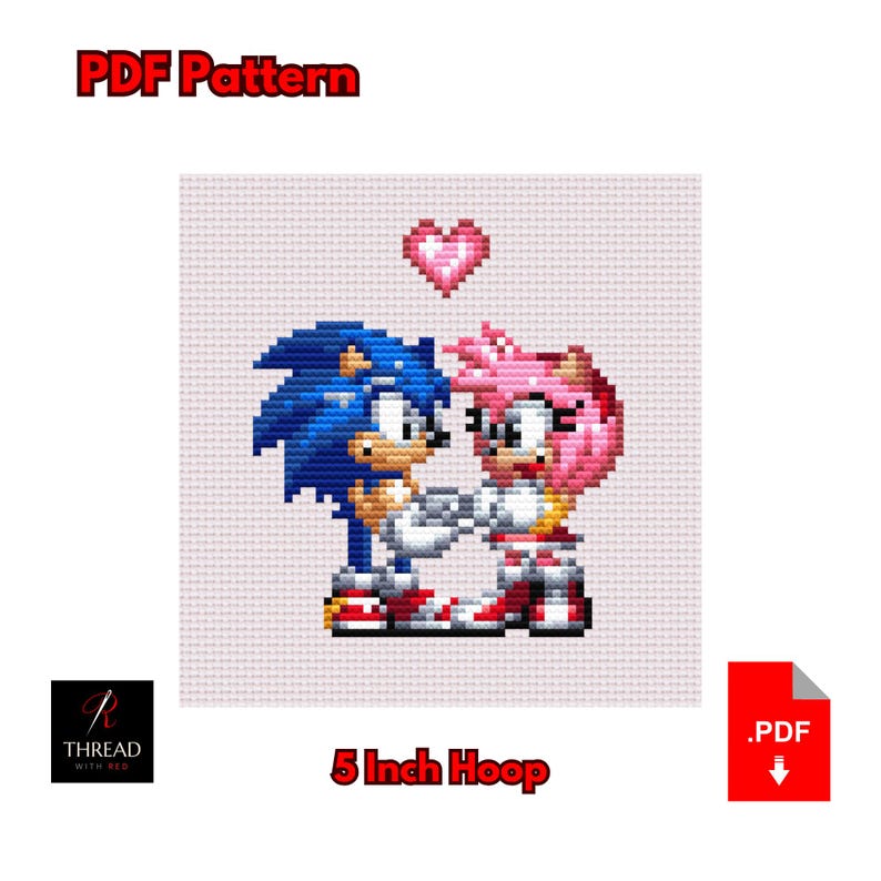 Sonic & Amy | Cross Stitch Pattern | Cute | Small | 5 Inch Hoop ...