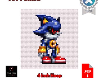 Metal Sonic | Sonic the Hedgehog Cross Stitch Pattern | Cute | Small | 4 Inch Hoop | Beginner Cross Stitch | PDF Pattern |