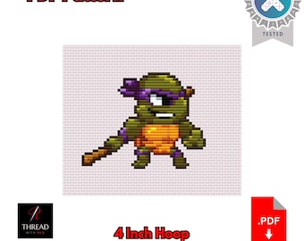 Donatello | Ninja Turtles Cross Stitch Pattern | Cute | Small | 4 Inch Hoop | Beginner Cross Stitch | PDF Pattern