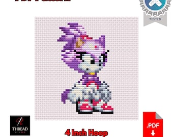 Blaze The Cat | Sonic the Hedgehog Cross Stitch Pattern | Cute | Small | 4 Inch Hoop | Beginner Cross Stitch | PDF Pattern |