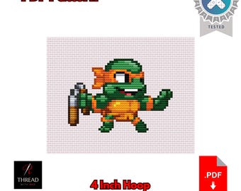 Michelangelo | Ninja Turtles Cross Stitch Pattern | Cute | Small | 4 Inch Hoop | Beginner Cross Stitch | PDF Pattern