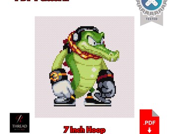Vector The Crocodile Cross Stitch Pattern | Cute | Large | 7 Inch Hoop | Beginner Cross Stitch | PDF Pattern |