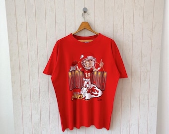 Vintage 90s Kansas City Chiefs T-Shirt: Joe Montana NFL, Salem USA, Size L