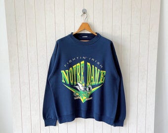Sweat à Capuche Vintage Irlandais Notre Dame Années 90 - Taille L, Bleu, Made In USA - Occasion Parfait état