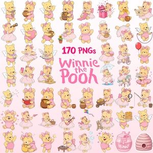 170+ Winnie the Pooh Clipart: Pink Hunny PNG Designs (Digital Download)