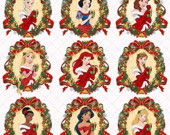 Christmas Princess PNG Bundle – Cute Holiday Princess Clipart, Glitter Festive Sublimation Design