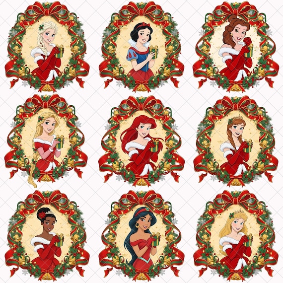 Christmas Princess PNG Bundle – Cute Holiday Princess Clipart, Glitter Festive Sublimation Design