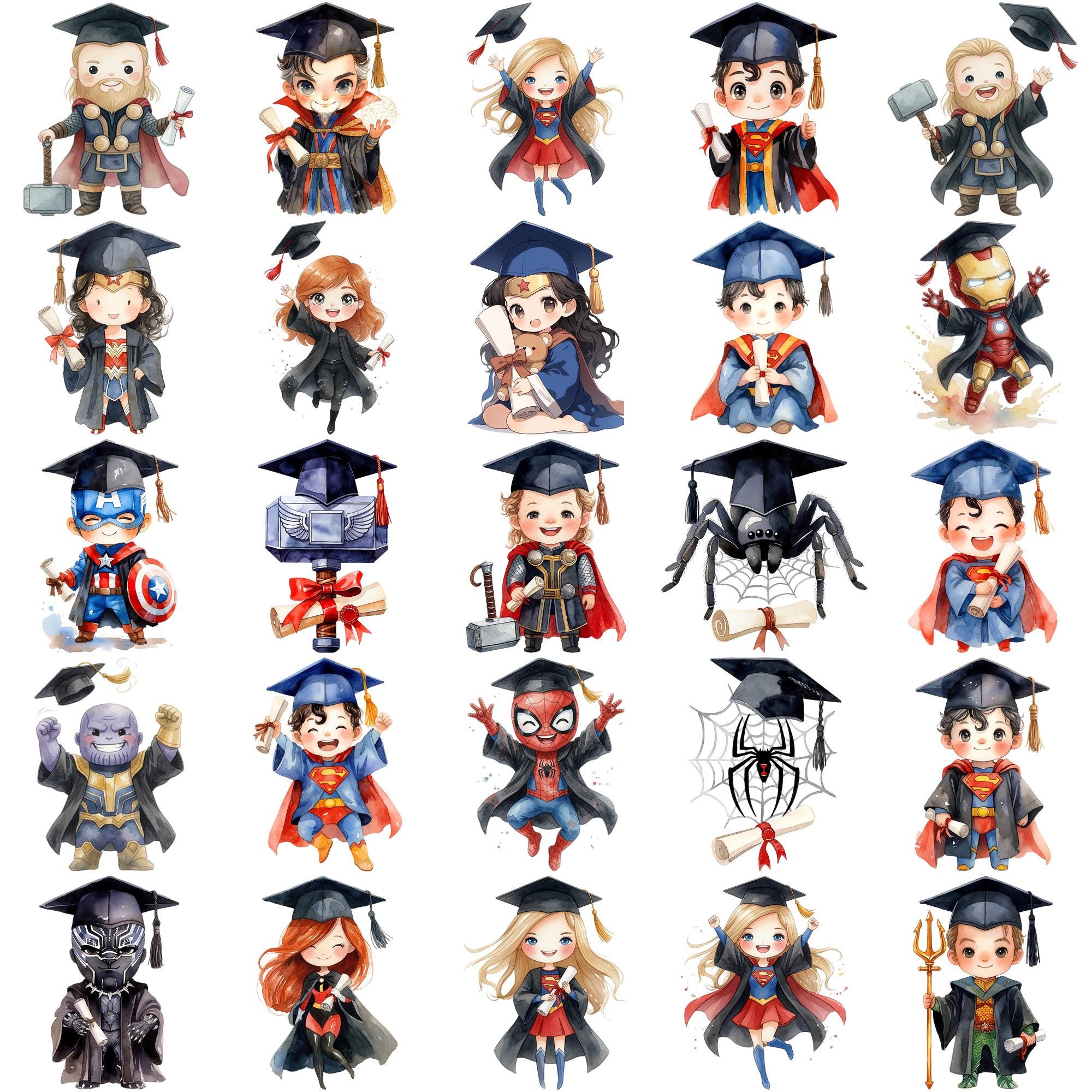 Set Graduation 2026 Png, Hero Characters Graduation 2026 Png Bundle ...