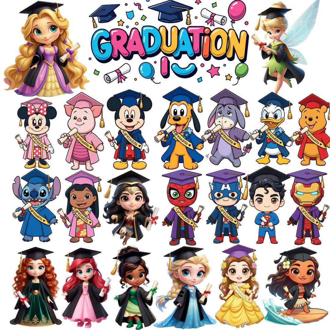 Graduation Cartoon Characters PNG Clipart Bundle - Etsy
