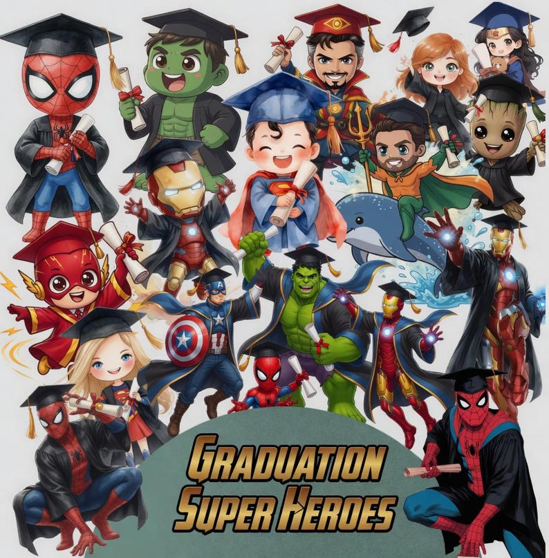 Set Graduation 2026 Png, Hero Characters Graduation 2026 Png Bundle ...