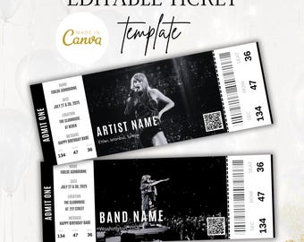 Editable Concert Ticket Canva, Printable Tickets Template, DIY Custom Concert Ticket, Birthday Gift Idea, Surprise Gift, Digital Download