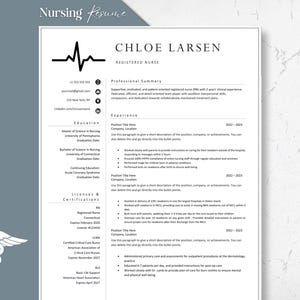 Nursing Resume Template, Word, Pages, Registered Nurse Resume, Remote Nurse, Student, Doctor CV, New Grad Nurse Practitioner Resume Template