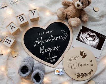 Simple Digital Pregnancy Announcement Gender Neutral Heart Baby Announcement Modern Editable Social Media Baby Reveal Template