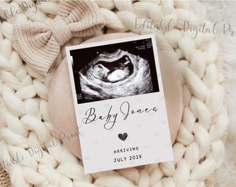 Simple Minimalist Pregnancy Announcement Digital Boho Gender Neutral minimalist digital editable baby announcing social media template