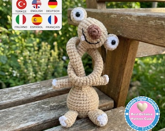 Padrão de Amigurumi do Sid, a Preguiça, em PDF, Padrão de Preguiça de Pescoço Comprido, Tutorial de Crochê do Personagem da Era do Gelo, Brinquedo de Preguiça, Download Digital em PDF