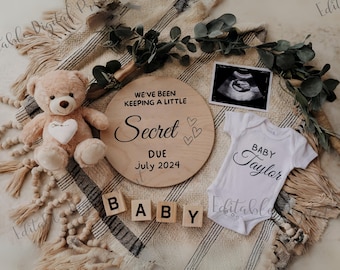 Pregnancy Announcement Template, Digital Pregnancy Announcement, Baby Announcement, Instant Download, Editable Baby Announcement, Secret