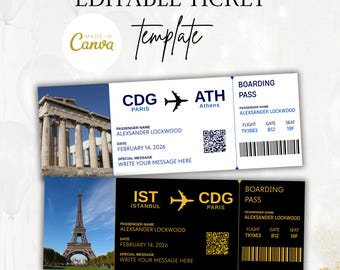 Editable Boarding Pass Ticket Template, Surprise Airline Gift, Modern Design, Birthday Gift, Vacation Ticket, Couple Gift, Gift for Her