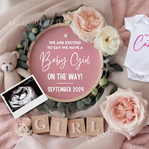 Baby Girl Schwangerschaftansage Digital, Mädchen-Babyankündigung, Mädchen-Baby offenbaren, Social Media offenbaren, Verkauf