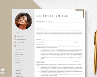 Modello di curriculum con foto, modello di curriculum professionale per Word e Pages, modello di CV pulito, modello di curriculum e lettera di presentazione, Lebenslauf