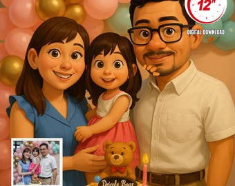 Pixar Style Portrait from Photo, Couple Personalized Family 3D Cartoon Drawing from Photo, Pixar Art Style Portrait, Cartoon Style Portrait