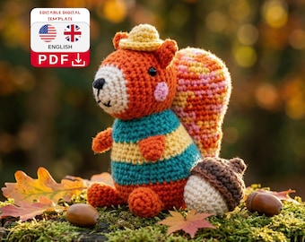 Crochet Squirrel Amigurumi Pattern • Handmade Woodland Animal Plush Forest Critter Toy DIY Stuffed Squirrel Softie PDF Crochet Tutorial