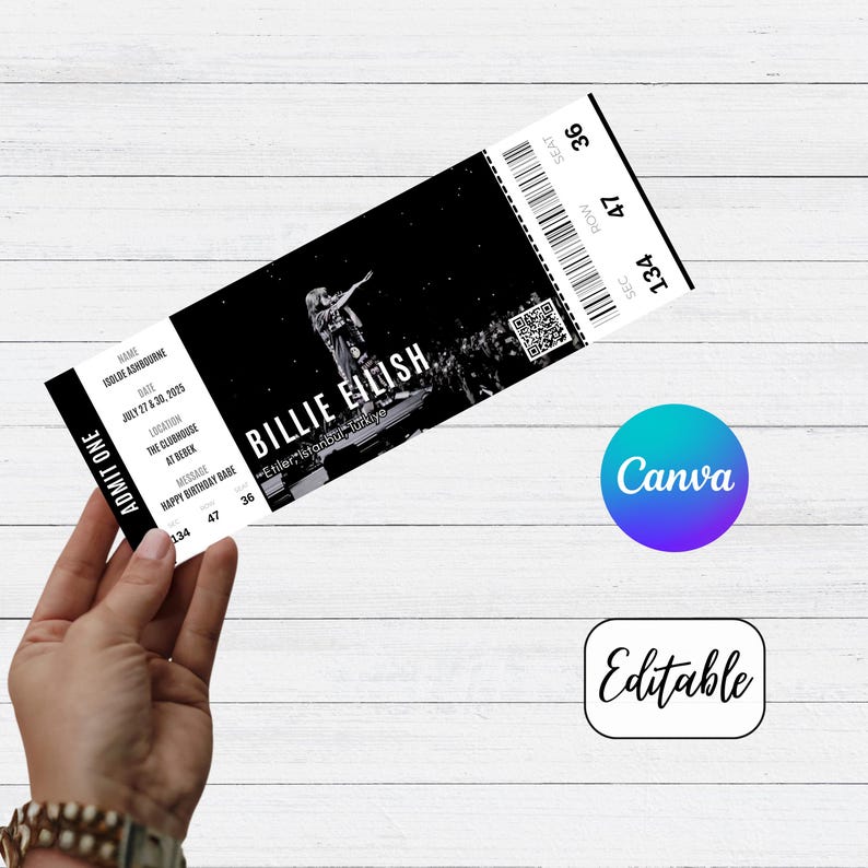 Billet de concert modifiable sur toile, modèle de billets imprimable, billet de concert personnalisé bricolage, idée cadeau d'anniversaire, cadeau surprise, téléchargement numérique image 10
