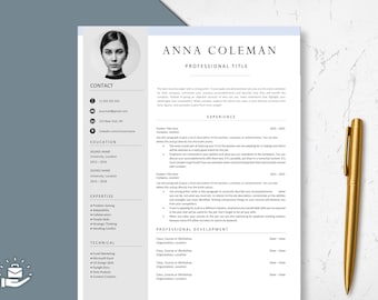 Editable Modern CV TEMPLATE For Microsoft Word and Pages, Professional Resume Template or Download Save to PDF Format Blue Resume Template