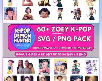 KPOP Zoey Demon Hunters PNG & SVG Bundle, Kpop Demon Hunters Zoey Sticker Cake Toppers Svg Zoey Huntrix Png Band T Shirt Design Svg Files