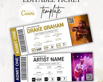 Editable Concert Ticket Template, DIY Event Ticket, Custom Concert Ticket, Printable Concert Tickets, Canva Template, Surprise Gift Idea