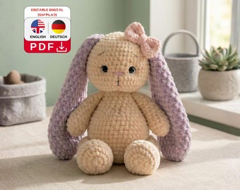 Crochet pattern bunny in English and German/PDF Pattern, Rabbit Crochet Pattern Toys, Cute Bunny Crochet, Bunny Toys Amigurumi Pattern