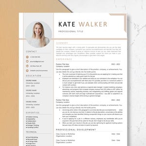 Resume Template with Photo, Professional Resume Template for Word & Pages, Clean CV Template with Picture, Resume and Cover Letter Template