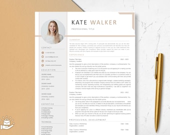 Plantilla de CV con foto, plantilla de CV profesional para Word y Pages, plantilla de CV limpia con imagen, plantilla de CV y carta de presentación