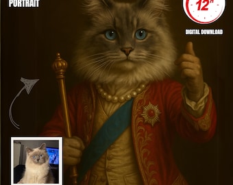 Custom Royal Cat Portrait, Renaissance Cat Painting, Royal Pet Lovers Gift, Royal Pet Portrait, Pet Portrait gift, Digital Animal Painting
