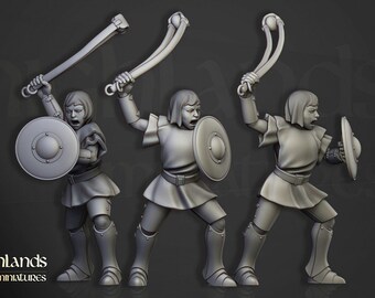 Highland Miniatures Young Sisters Holy Warrior Fantasy Resin Miniatures for RPGs, Tabletop Gaming