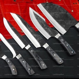 Hand Forged Damascus Steel Chef  Set, Chef Set, Handmade 5 Pcs Luxury  Gift for him, Gifts for her Personalized Anniversary Gift
