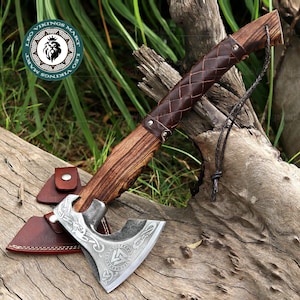 Forged Viking Axe: High Carbon Steel Camping Axe with Leather Sheath