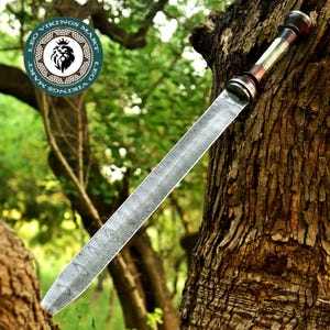 Damascus Steel Viking Sword: Medieval LARP Cosplay, Wall Decor
