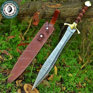 Hand Forged Damascus Steel Viking Sword: Medieval LARP Cosplay