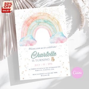 Pastel Rainbow Birthday Invitation: Editable Kids Party Invite
