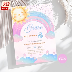 Editable Rainbow Birthday Invitation: Pastel Girl&#39;s Party (Digital Download)