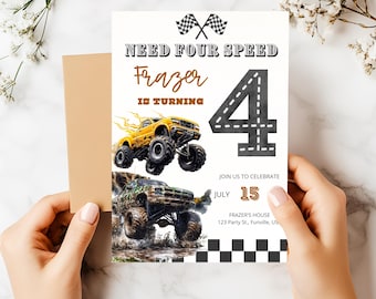 Invitación digital para el 4.º cumpleaños de Monster Truck: Need Four Speed