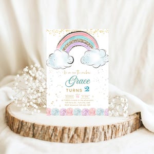 Pastel Rainbow Birthday Invitation: Editable Kids Party Invites (Digital Download 5x7in Template)