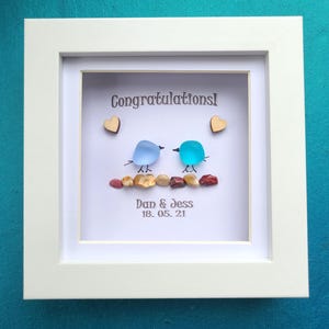 Obrazek ze szkła morskiego na rocznicę ślubu/zaręczyny dla par