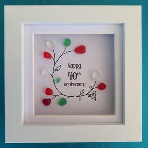 40 Jahre Rubin Hochzeitsjubiläum Seeglas Bild - gerahmte Wandkunst