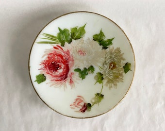 Gorgeous Hand Painted Milk Glass Floral Plate