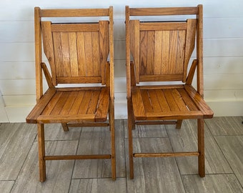 Set of TWO Vintage Natural Wooden Wood Folding Chairs - 1930's -