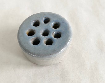 Vintage Blue Round Block Pottery Flower Frog