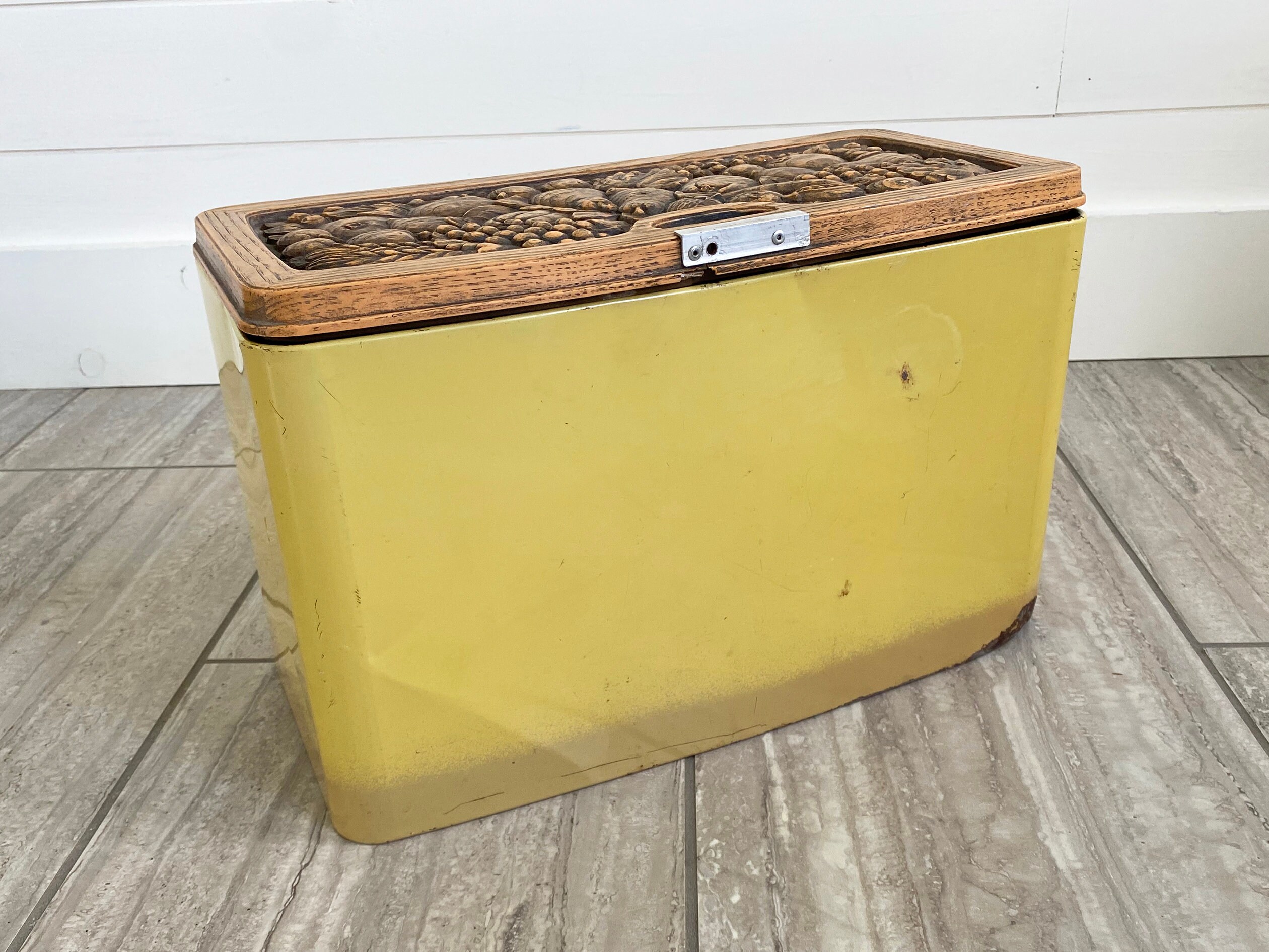 Vintage Mustard Yellow Bread Box with Tin Faux Wood Lid Etsy