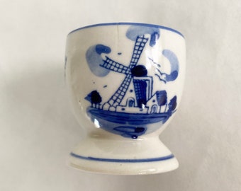 Vintage Hand Painted Delftsware Holland 2 inch Windmill Egg Cup